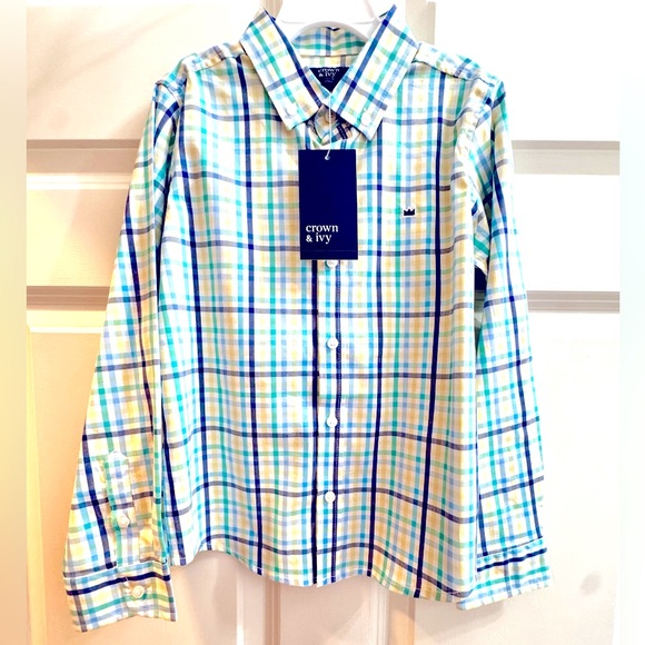 crown & ivy Other - Crown & Ivy NWT Sz 7 Boy’s Blue Plaid Button Down Shirt